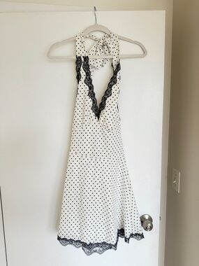 Amazon Black & White Polka Dot Lace-Trim Satin Chemise